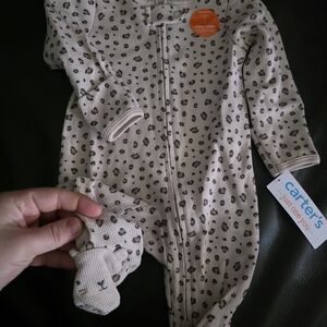 Carter's Beige Leopard-Print Waffle Footed One-Piece Pajamas